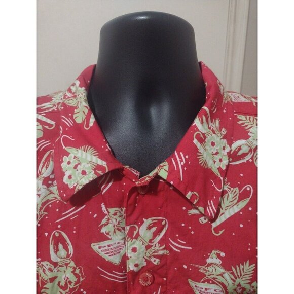 COLUMBIA PFG Red Christmas Light Print Short Sleeve Button Down Shirt Large L - Picture 4 of 12